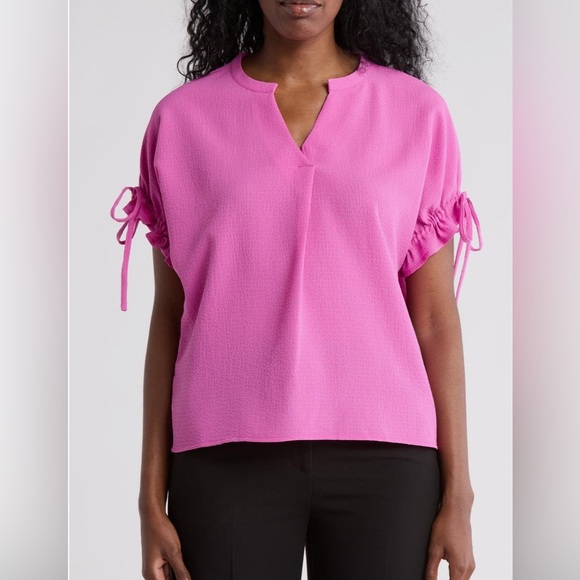 New! Bobeau Women's Pink “rosebud” Top with Tie Sleeves Size Medium - Picture 7 of 16